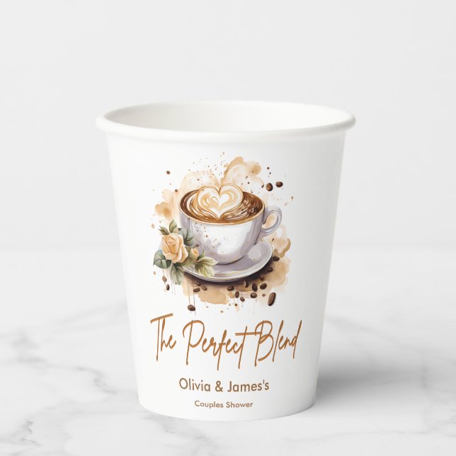 The Perfect Blend Coffee Wedding Couples Shower  Paper Cups (Front)