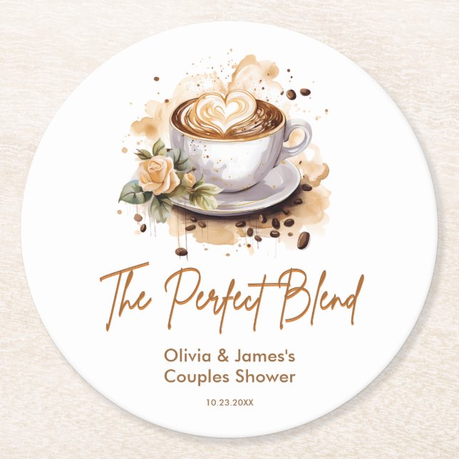 The Perfect Blend Coffee Wedding Couples Shower  Round Paper Coaster (Front)