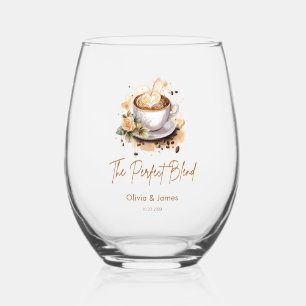 The Perfect Blend Coffee Wedding Couples Shower   Stemless Wine Glass