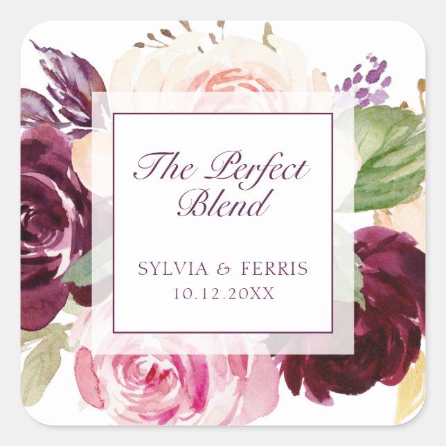 The Perfect Blend Floral Purple Fall Wedding Square Sticker (Front)