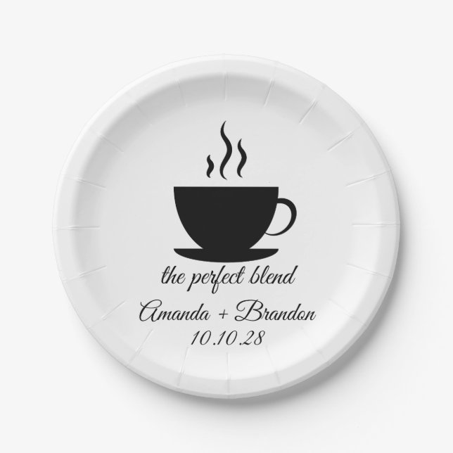 The Perfect Blend Hot Coffee Wedding  Paper Plate (Front)