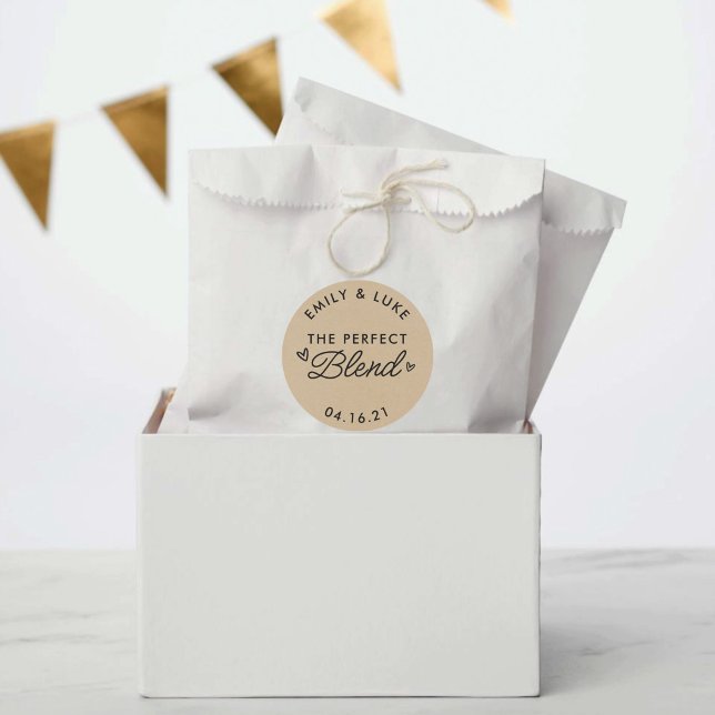 The Perfect Blend Kraft Coffee Wedding Favour Classic Round Sticker (Creator Uploaded)