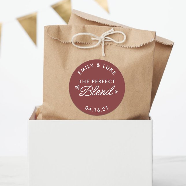 The Perfect Blend Minimalist Coffee Wedding Favour Classic Round Sticker (Creator Uploaded)