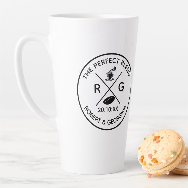 The Perfect Blend Modern Coffee Wedding Favour Latte Mug (In Situ)