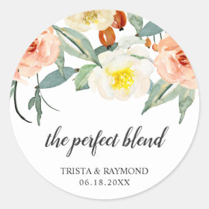 The Perfect Blend Peach Floral Wedding Favour Classic Round Sticker