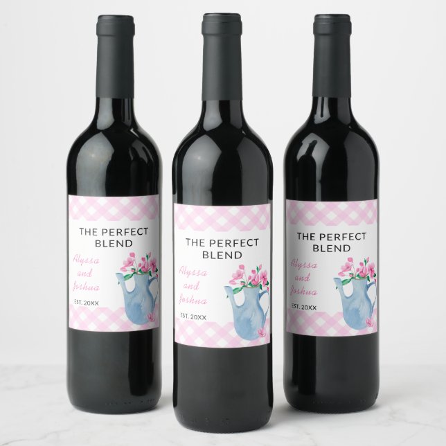 The Perfect Blend Pink Gingham Tea Party Wine Label (Bottles)