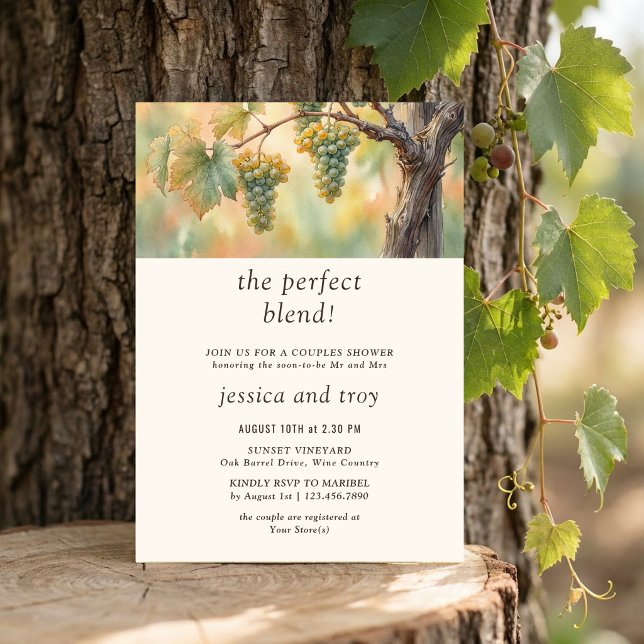 The Perfect Blend Vineyard Grapes Couples Shower Invitation (Couples Shower Invitation from the Sunset Vineyard wedding collection by Darling & May)