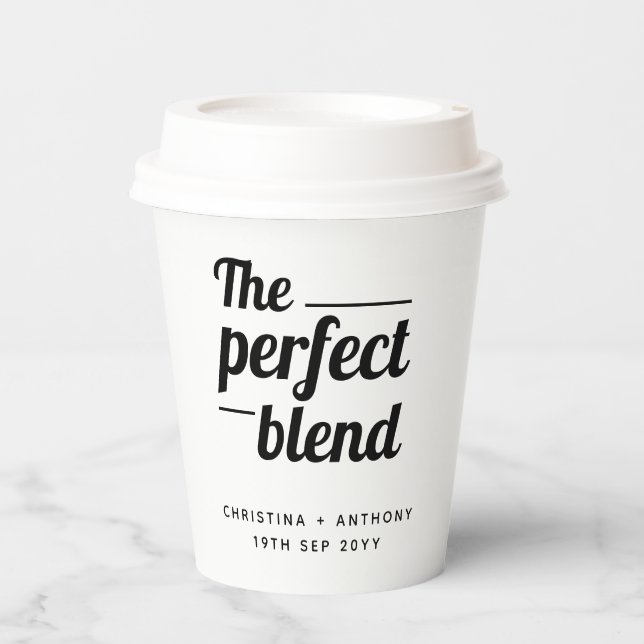 The Perfect Blend Wedding Coffee Favour Paper Cups (Front)