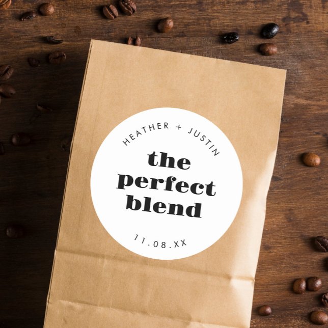 The Perfect Blend Wedding Coffee Favours Classic Round Sticker (Creator Uploaded)