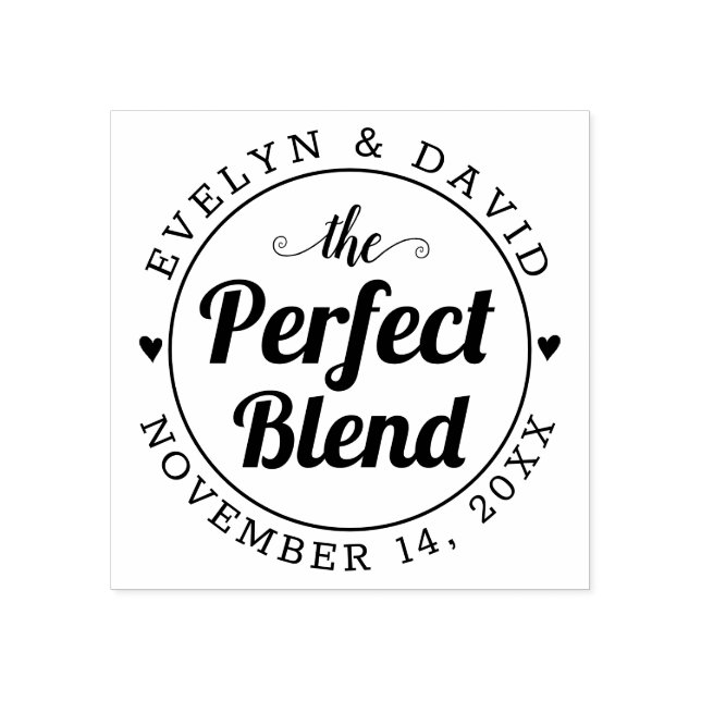 The perfect blend, wedding date and names wedding rubber stamp (Imprint)