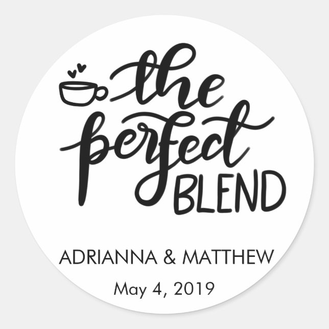 The Perfect Blend Whimsical Wedding Favour Classic Round Sticker (Front)
