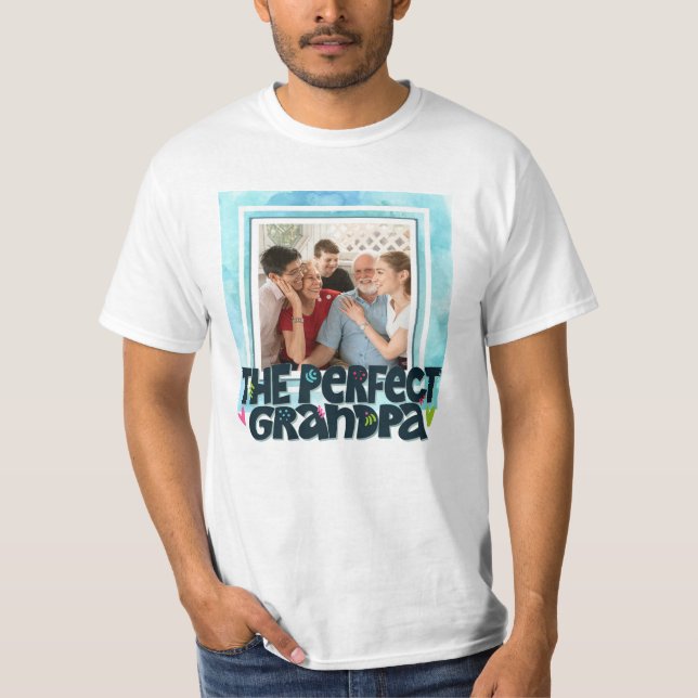 The Perfect Grandpa Custom Photo Blue Frame T-Shirt (Front)