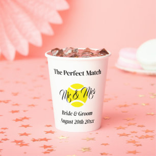 The perfect match awesome tennis theme wedding paper cups