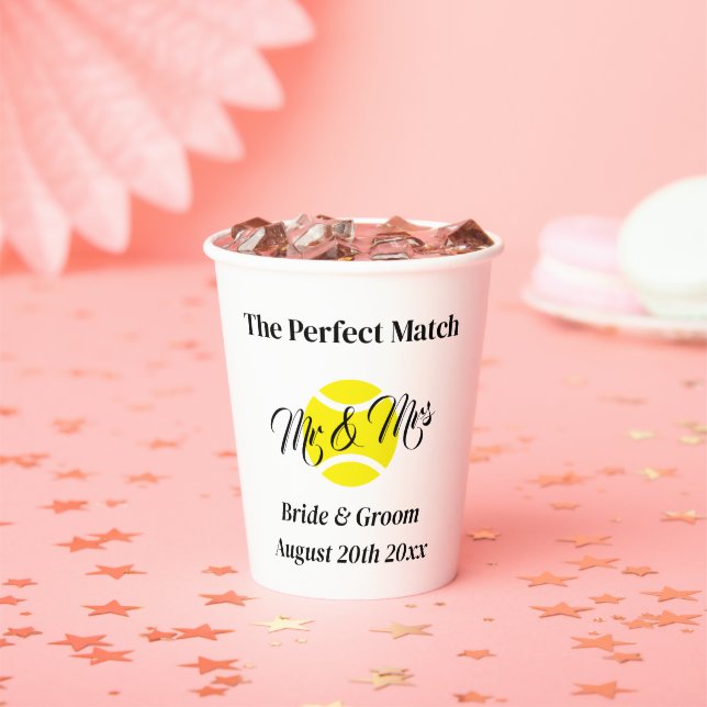 The perfect match awesome tennis theme wedding paper cups (Insitu)