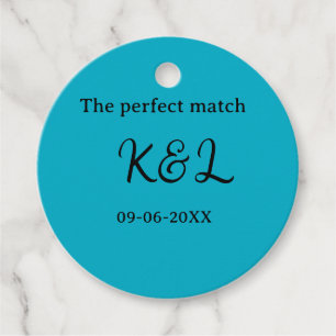 The perfect match couple name letter date blue sim favour tags