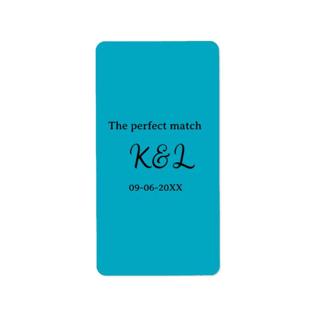 The perfect match couple name letter date blue sim label (Front)