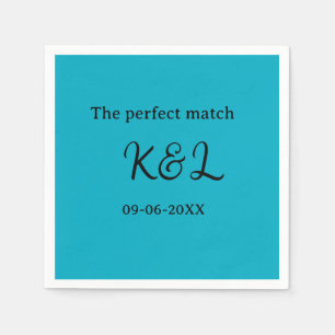 The perfect match couple name letter date blue sim napkin