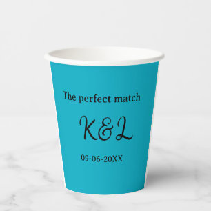 The perfect match couple name letter date blue sim paper cups