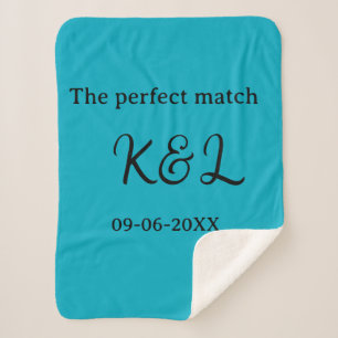 The perfect match couple name letter date blue sim sherpa blanket
