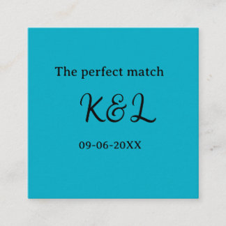 The perfect match couple name letter date blue sim square business card
