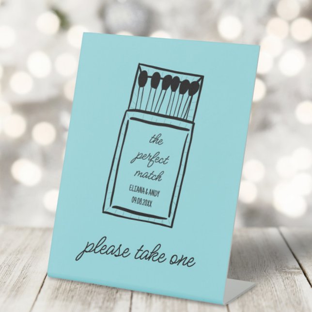The Perfect Match Doodle Matchbook Wedding Favour Pedestal Sign (Creator Uploaded)