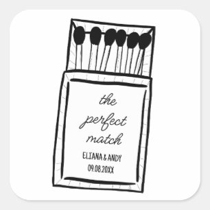 The Perfect Match Doodle Matchbook Wedding Favour Square Sticker