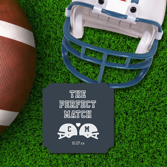 The Perfect Match Football Wedding Monogram Paper Coaster (Creator Uploaded)