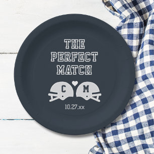 The Perfect Match Football Wedding Monogram Paper Plate