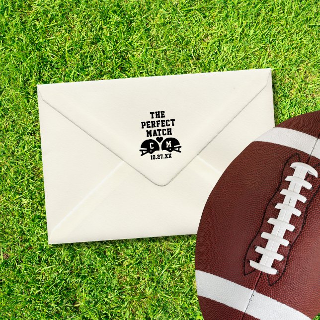 The Perfect Match Football Wedding Monogram Rubber Stamp (Top view stadium romance championship love football wedding custom monogram rubber stamp
)