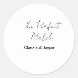 The perfect match name simple couple wedding classic round sticker