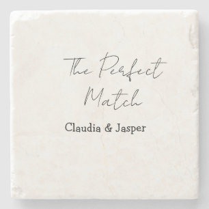 The perfect match name simple couple wedding stone coaster