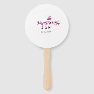 The perfect match pink black name date wedding cou hand fan