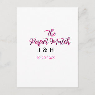 The perfect match pink black name date wedding cou postcard