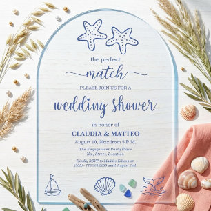 The Perfect Match Starfish Couple Wedding Shower Acrylic Invitations