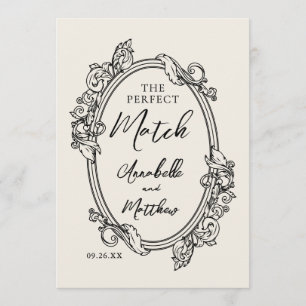 The Perfect Match Vintage Drawn Wedding Favor Invitation