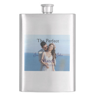 the perfect match wedding blue name photo date cou hip flask