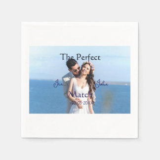 the perfect match wedding blue name photo date cou napkin