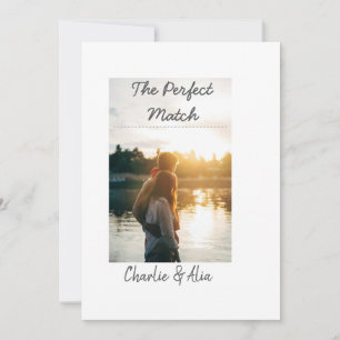 The perfect match wedding couple photo modern add invitation