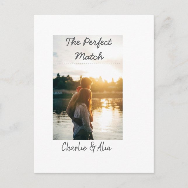 The perfect match wedding couple photo modern add  postcard (Front)