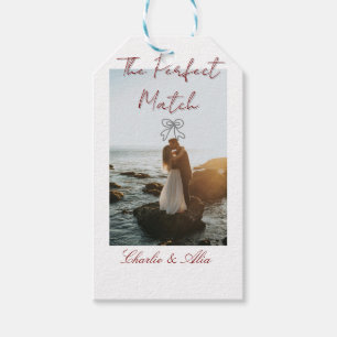 The perfect match wedding couple photo retro mauve gift tags