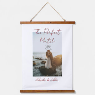 The perfect match wedding couple photo retro mauve hanging tapestry