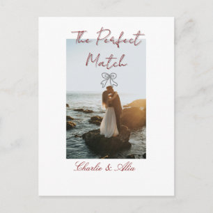 The perfect match wedding couple photo retro mauve postcard