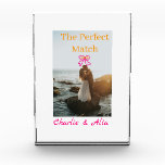 The perfect match wedding couple photo retro pink  block<br><div class="desc">Design for couple love</div>