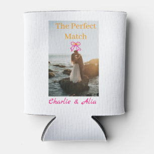 The perfect match wedding couple photo retro pink  can cooler