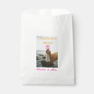 The perfect match wedding couple photo retro pink favour bags