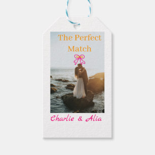 The perfect match wedding couple photo retro pink  gift tags