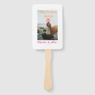 The perfect match wedding couple photo retro pink hand fan