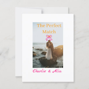 The perfect match wedding couple photo retro pink postcard