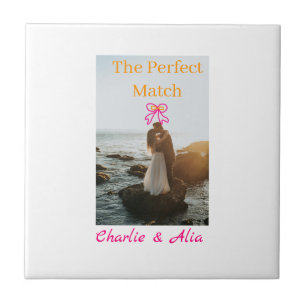 The perfect match wedding couple photo retro pink tile
