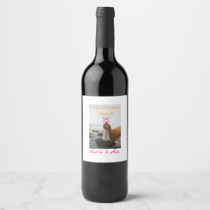 The perfect match wedding couple photo retro pink  wine label
